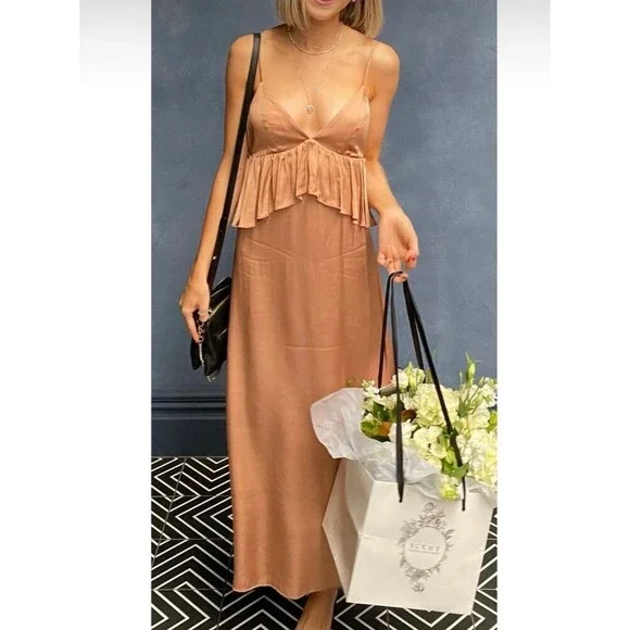 H&M | Dresses | Hm Gold Bronze Satin Midi Dress Size 4 | Poshmark